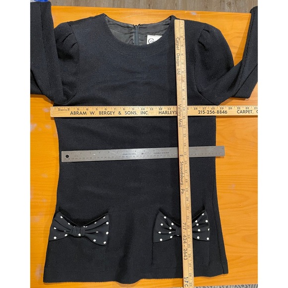 Vintage Connections Polka Dot Bow Pockets Knit Mini Dress Black Long Sleeve M 10 - Picture 8 of 8